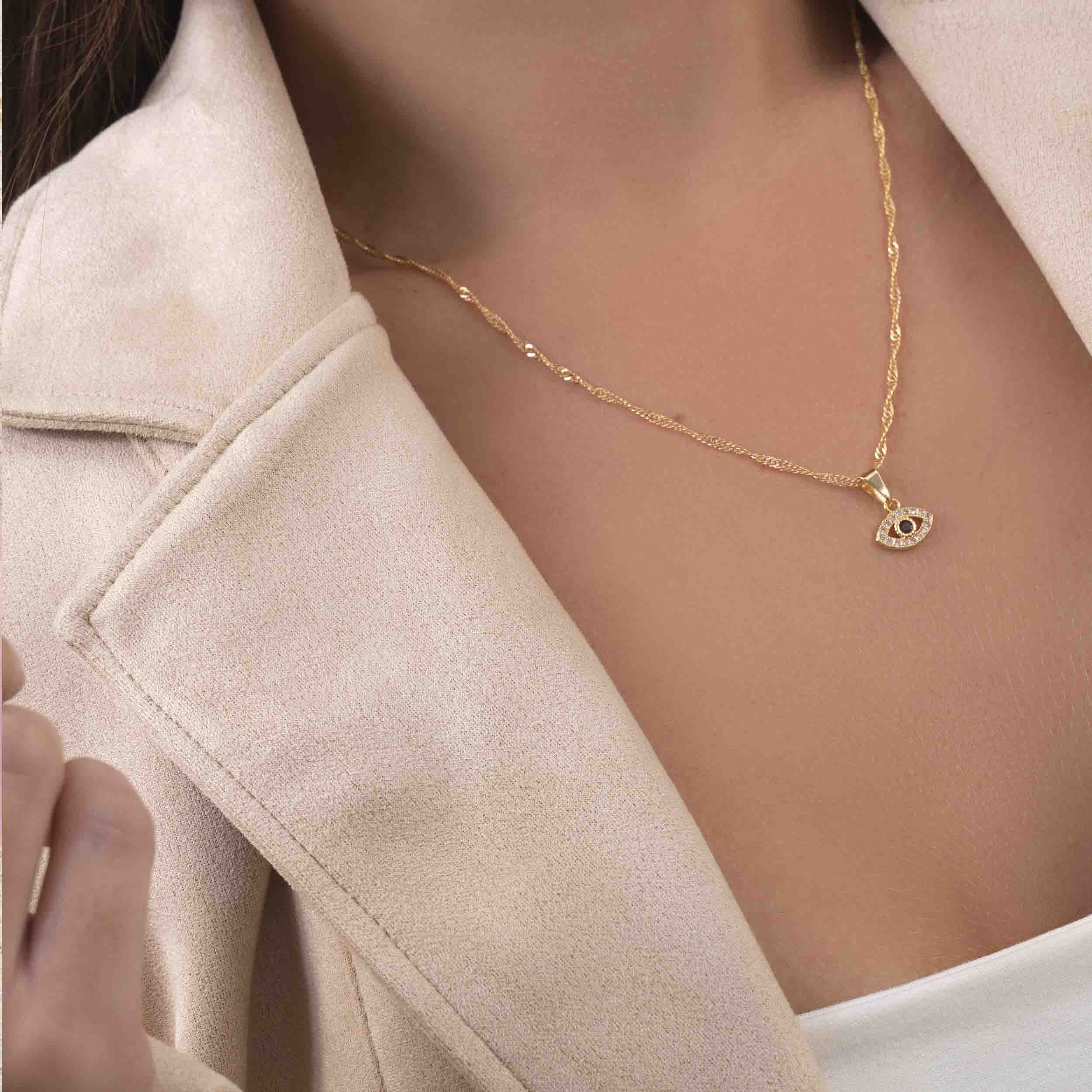 Dije Ojo Turco Mini con Circonias en Oro Laminado