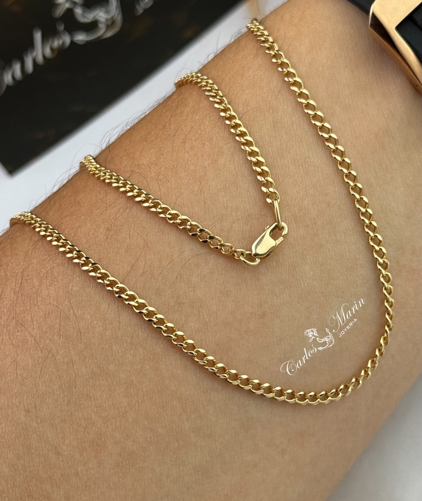 Cadena Cubana Martillada 64Cm en Oro de 18k