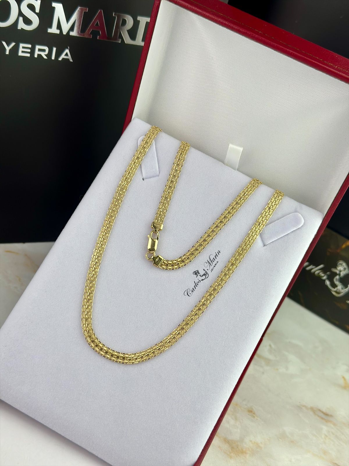 Cadena Tejido Chino 3 Carriles 46 cm en Oro 18K