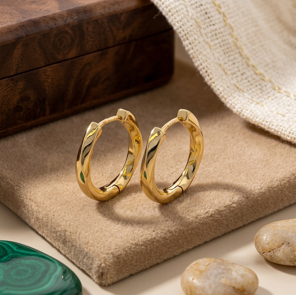 Candongas Wave 18 mm en Oro Laminado