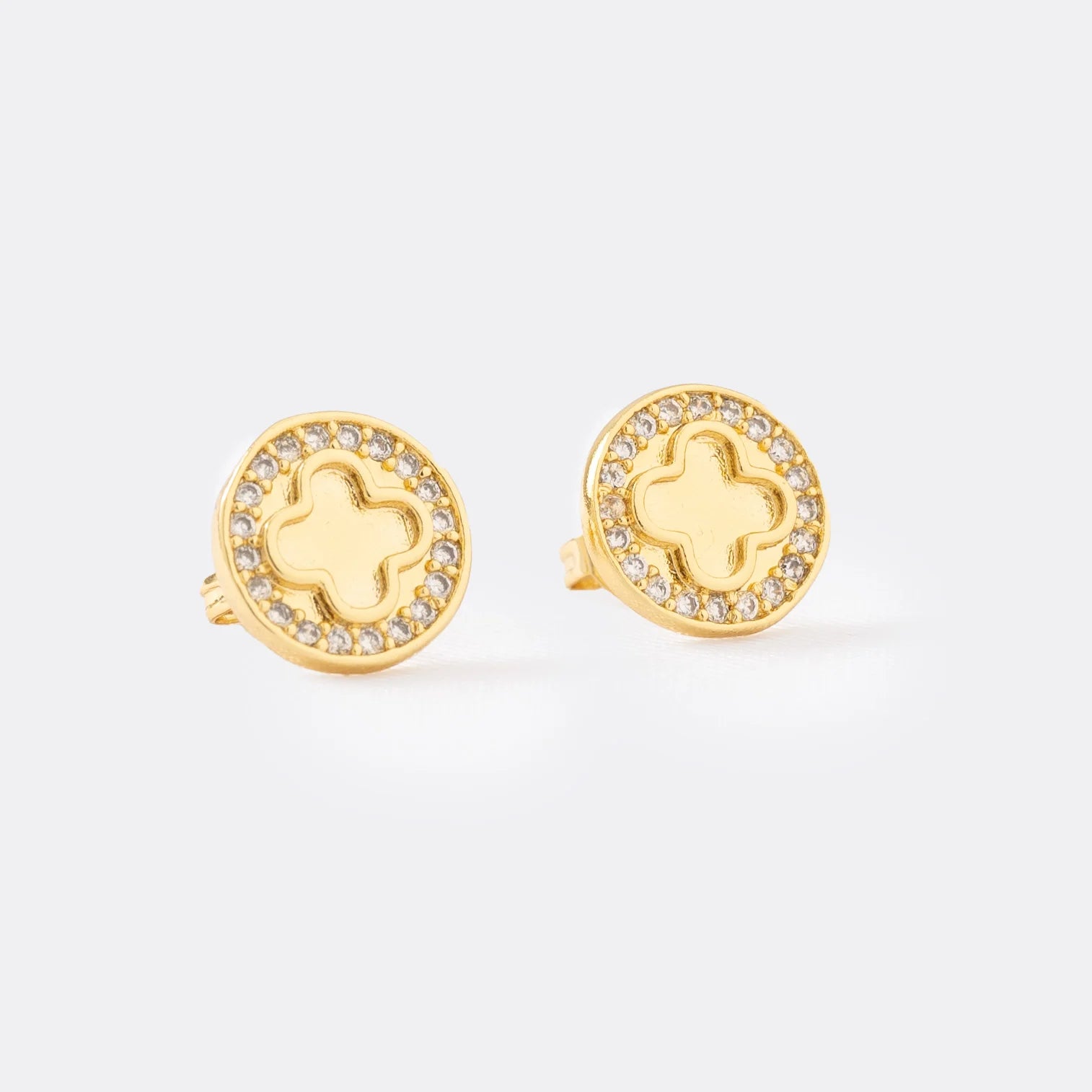 Topos Clover Redondo Circonias 1 cm Oro Laminado