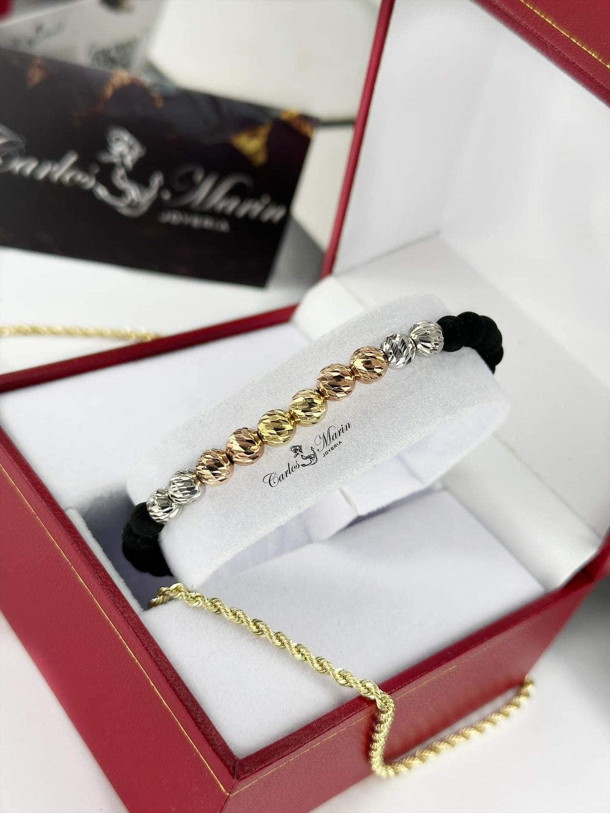 Pulsera 10 balines #6 diamantados 3 oros 18K elegante