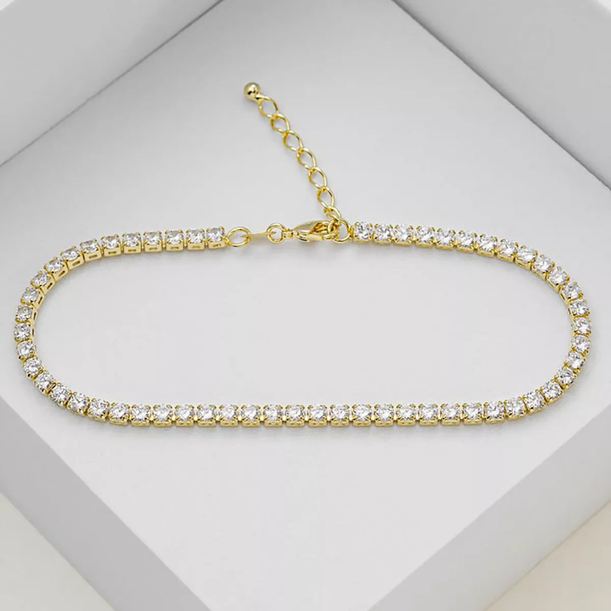 Tobillera de Circonias Cristal Unisex en Oro Laminado – 22 cm + Extensor