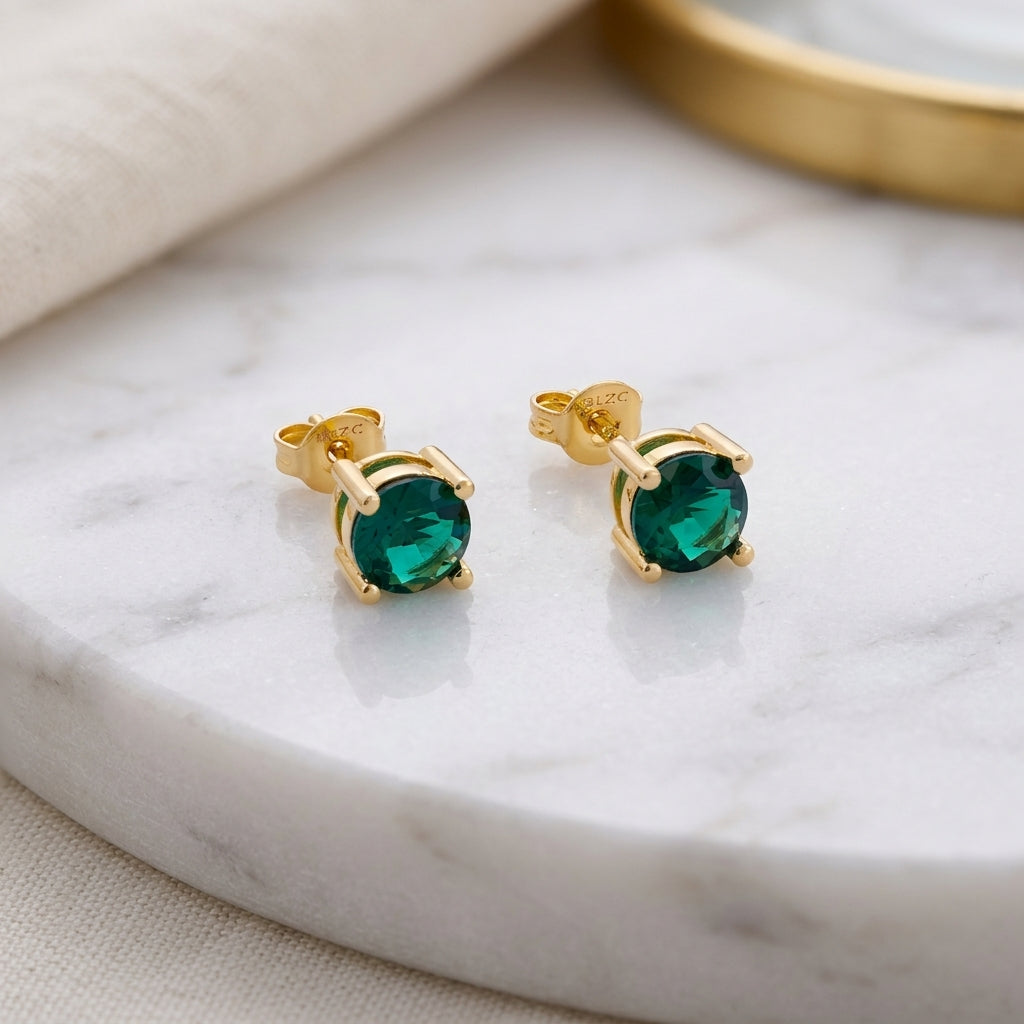 Topos Piedra Redonda Verde 6 mm en Oro Laminado