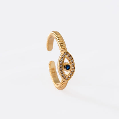 Anillo Ojo Turco Azul Ajustable Oro Laminado