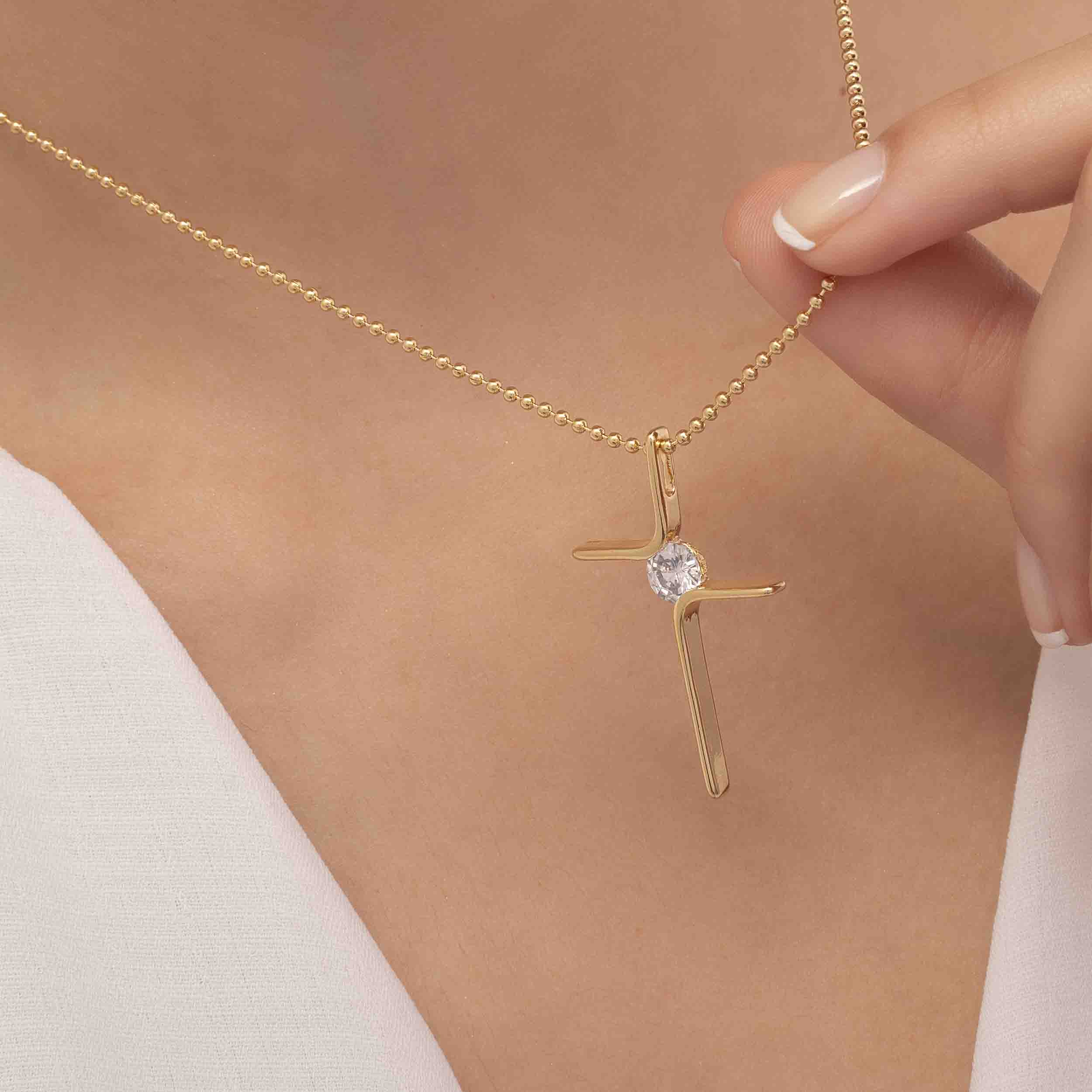 Dije Cruz con Circonia 4 cm en Oro Laminado