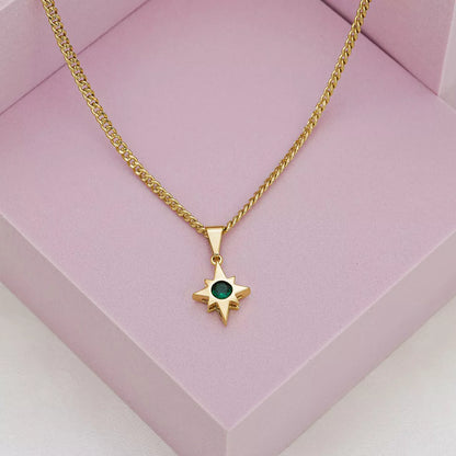 Dije Estrella con Circonia Verde en Oro Laminado