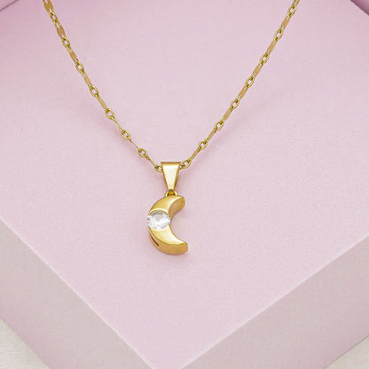 Dije Luna con Circonia Cristal en Oro Laminado