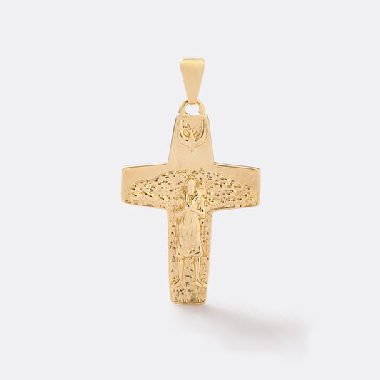 Dije Cruz Buen Pastor en Oro Laminado