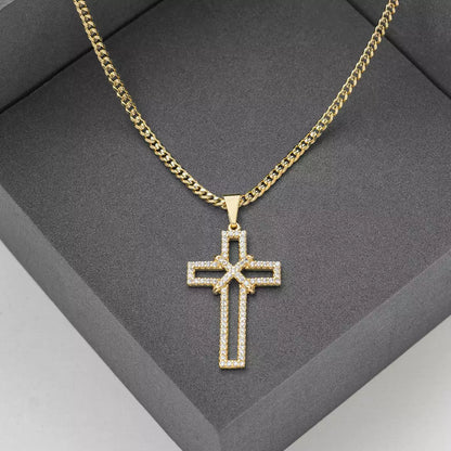 Dije Cruz Silueta con Circonias 3.5 cm en Oro Laminado