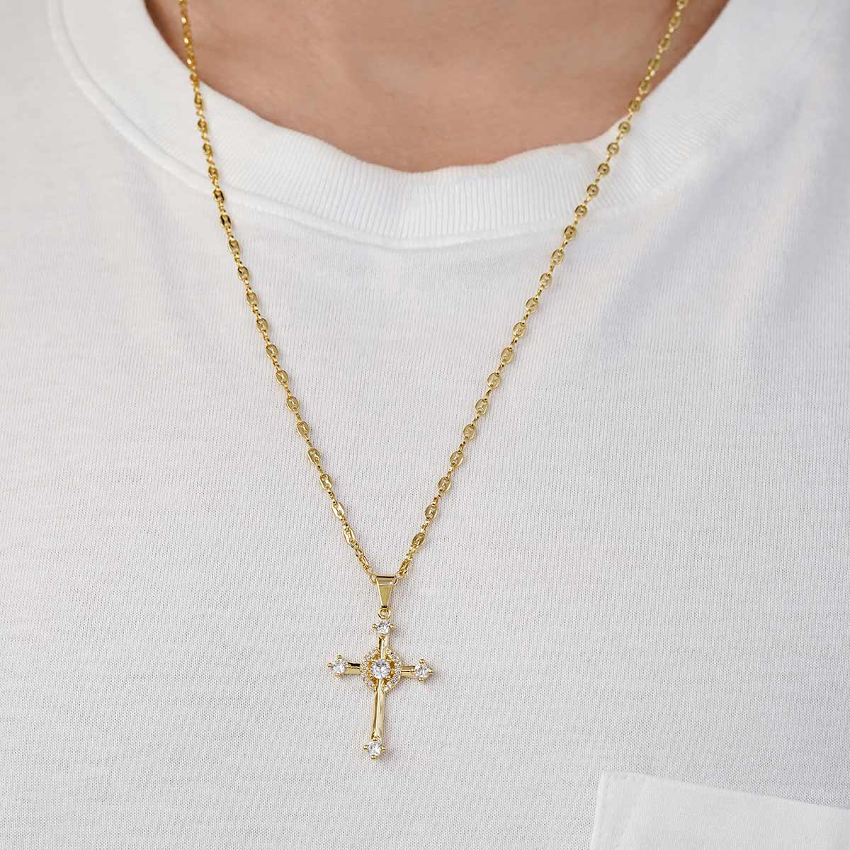 Dije Cruz Cristal en Oro Laminado