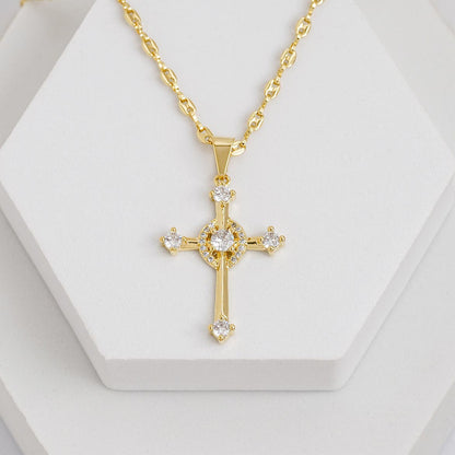 Dije Cruz Cristal en Oro Laminado