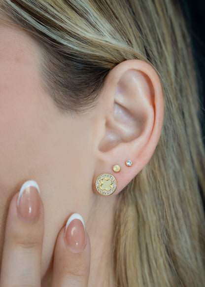 Topos Clover Redondo Circonias 1 cm Oro Laminado