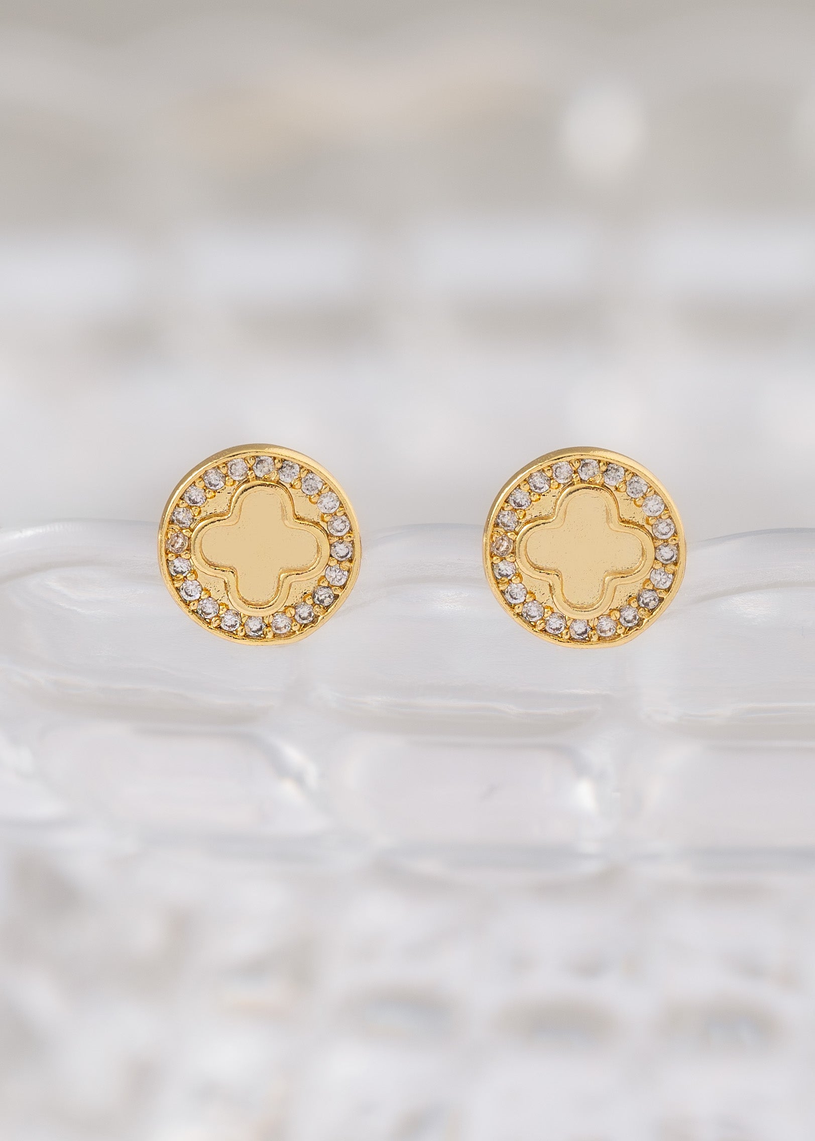 Topos Clover Redondo Circonias 1 cm Oro Laminado