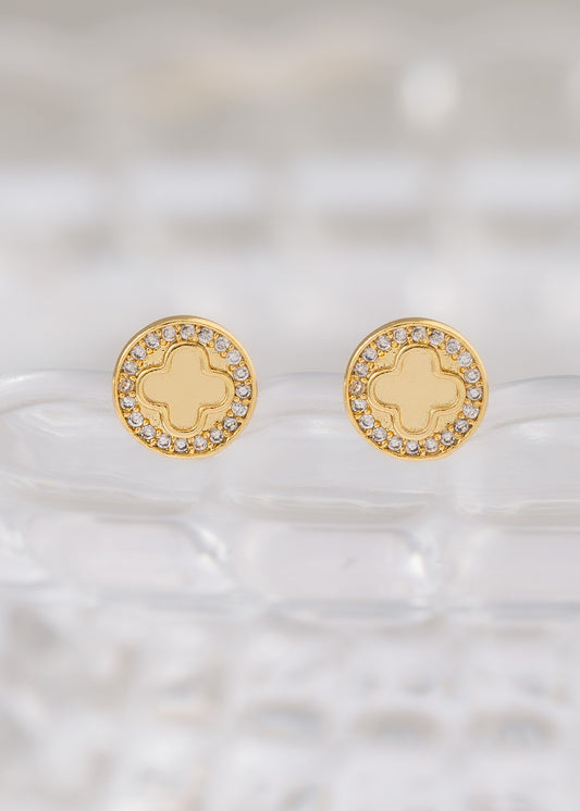 Topos Clover Redondo Circonias 1 cm Oro Laminado