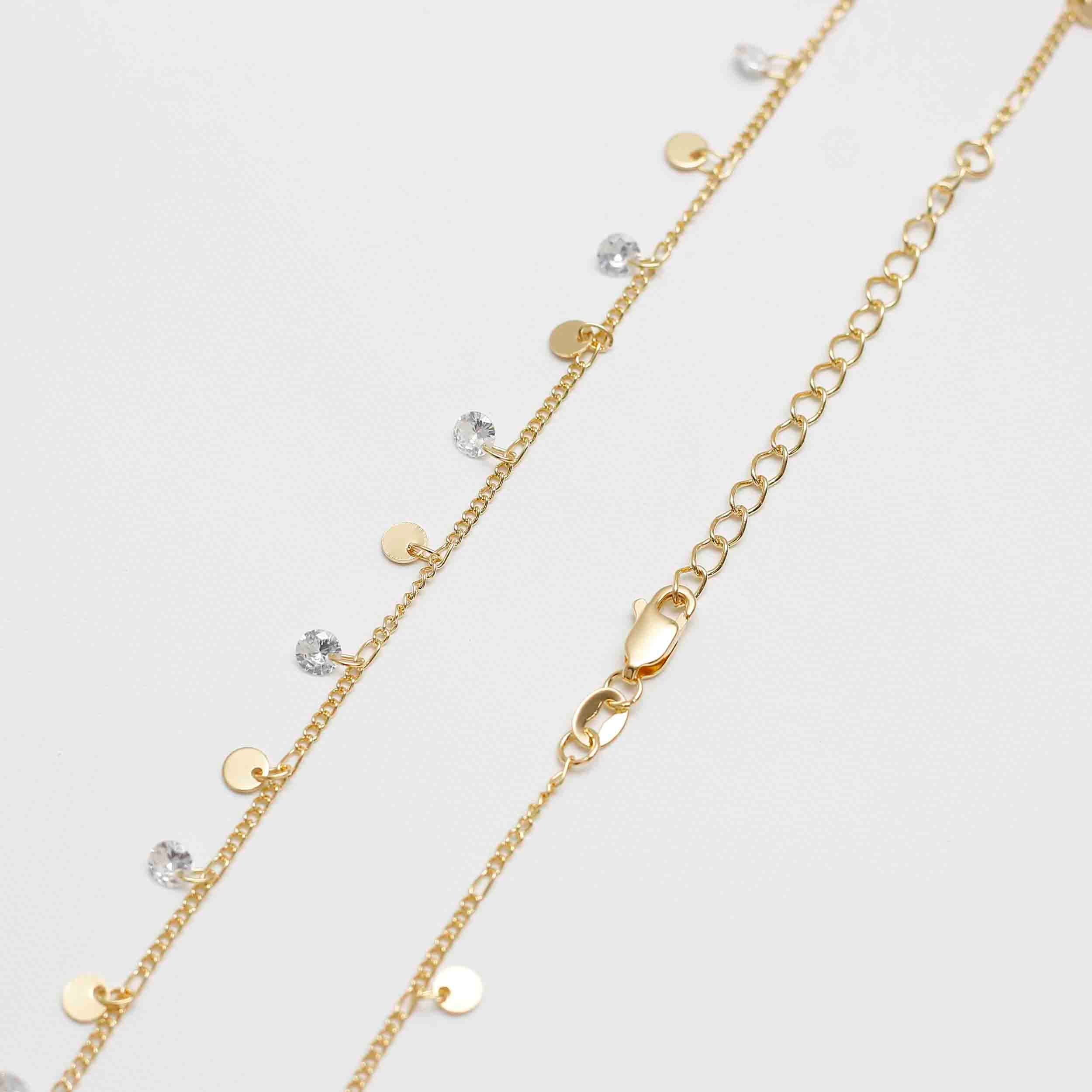 Cadena Cubana con Circonios 45 cm + Extensor | Oro Laminado