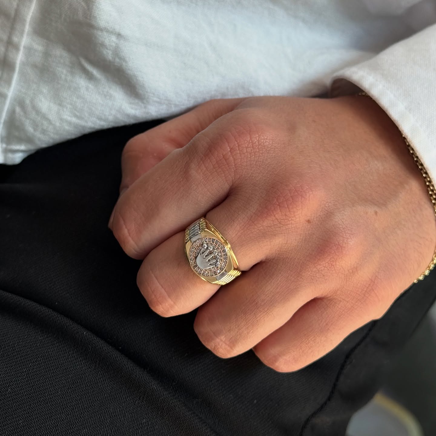 Anillo Corona RX en 3 Oros 18K para Hombre con circones