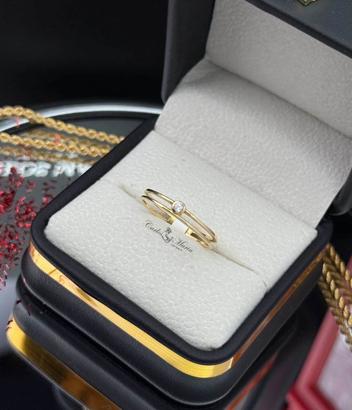 Anillo Solitario  doble en Oro de 18K