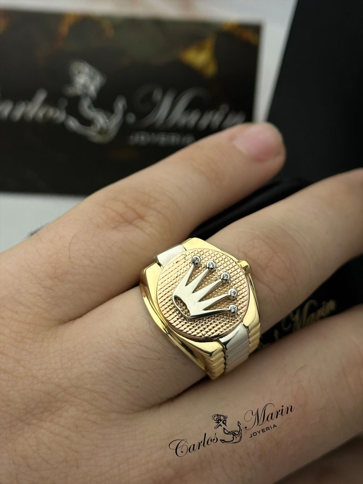 Anillo Corona RX en 3 Oros 18K para Hombre