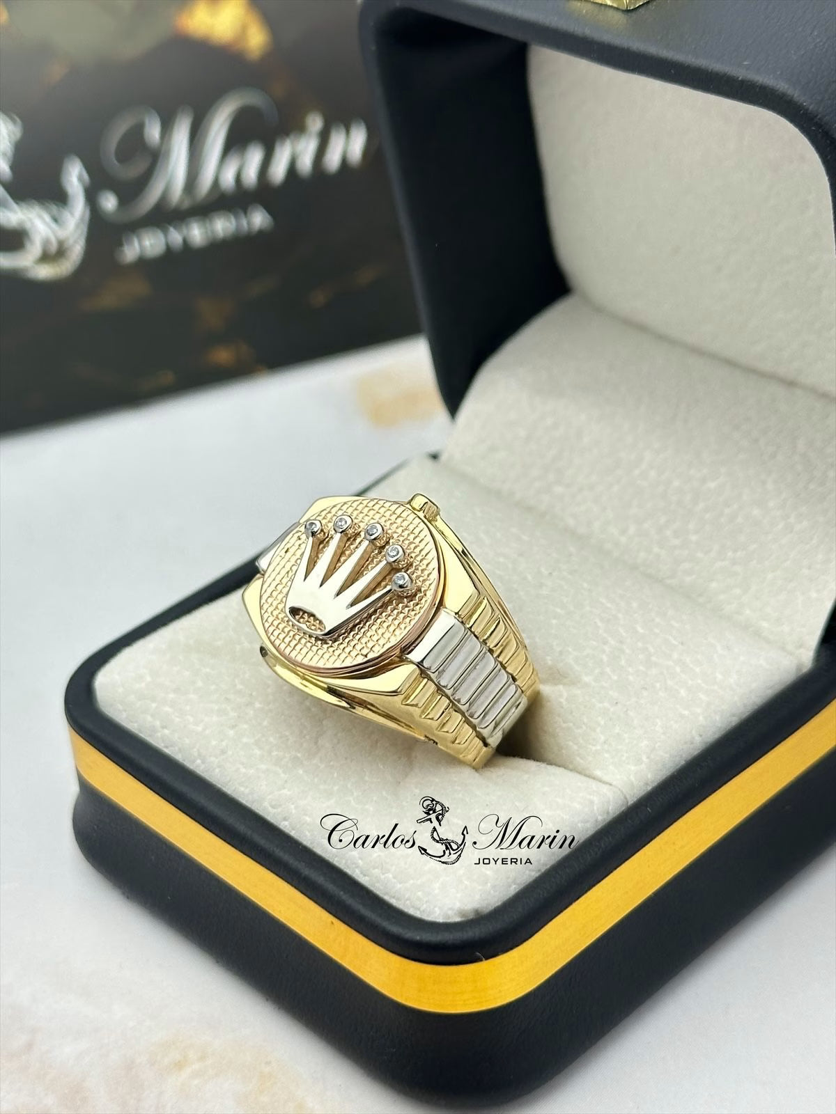 Anillo Corona RX en 3 Oros 18K para Hombre