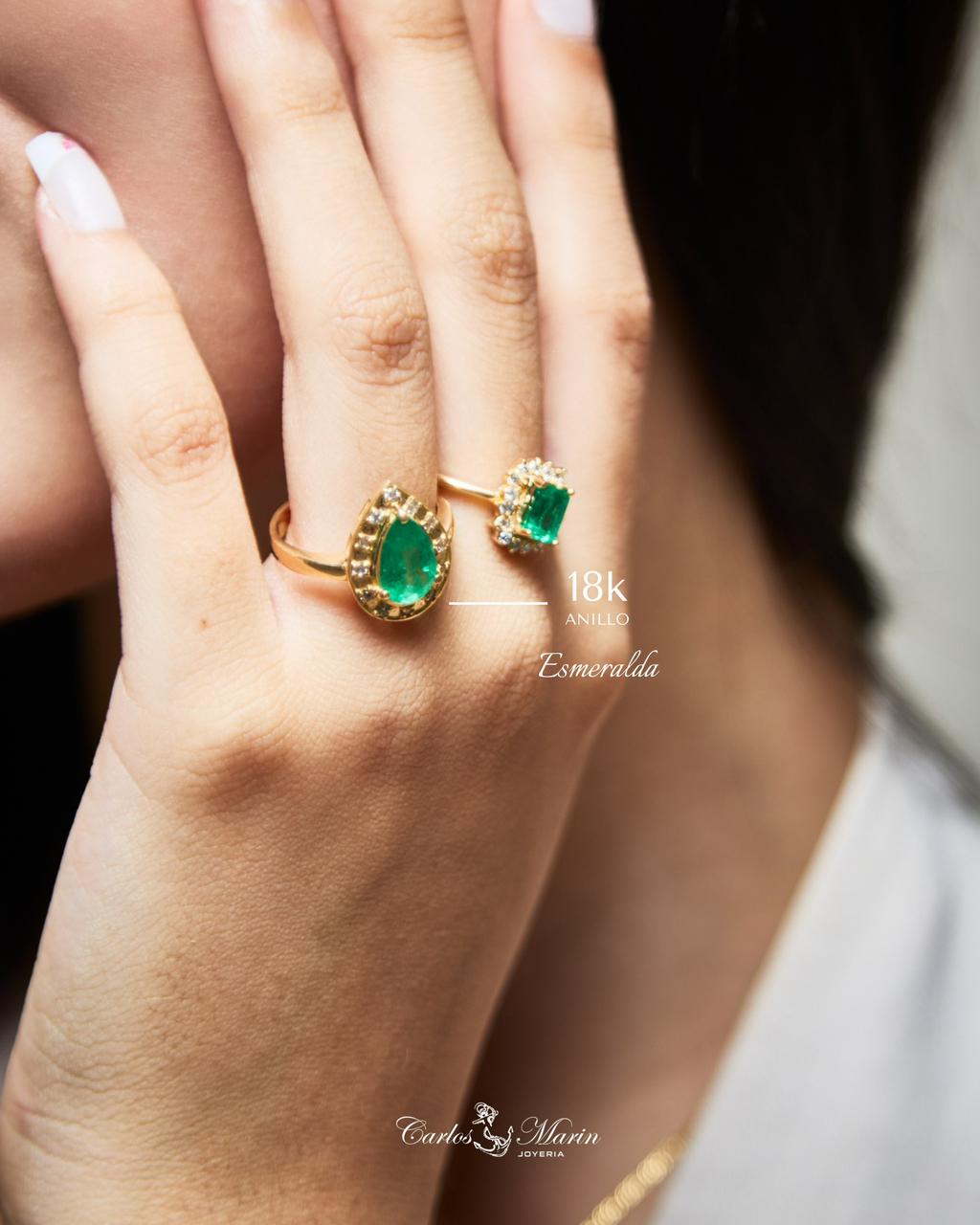 Anillo Gota con Esmeralda en Oro 18K – Con Certificado