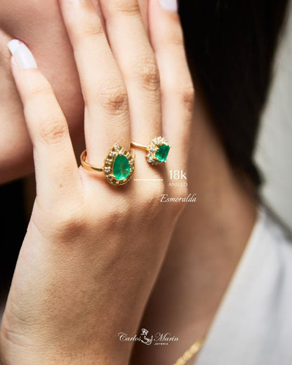 Anillo Gota con Esmeralda en Oro 18K – Con Certificado