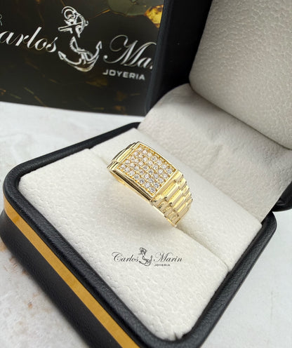 Anillo para Hombre Con Circones Blancos en Oro de 18K