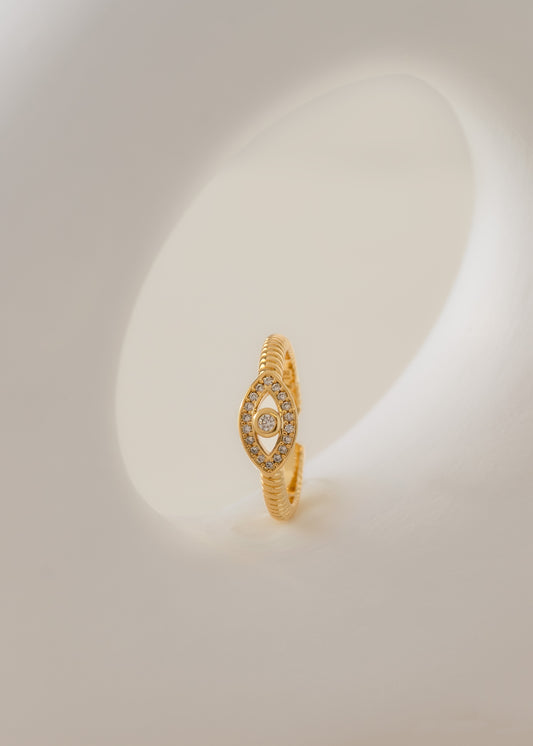 Anillo Ojo Turco Cristal Ajustable Oro Laminado