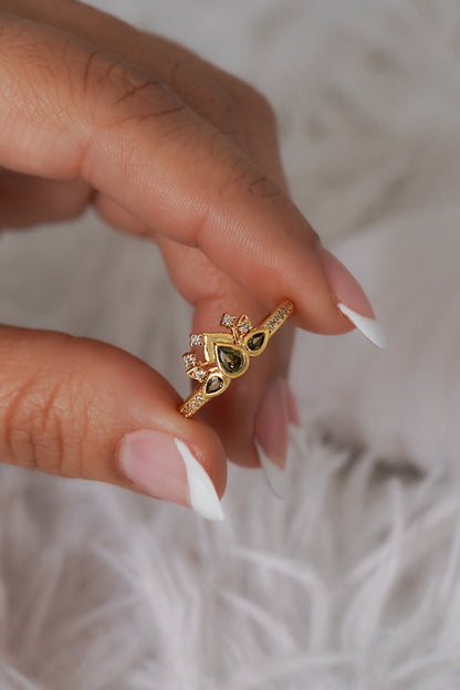 Anillo Green Bloom Ajustable Oro Laminado + Empaque