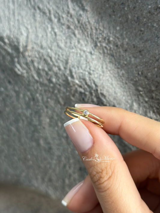 Anillo Solitario  doble en Oro de 18K