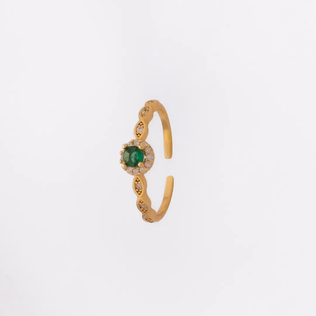 Anillo Royal Green Ajustable Oro Laminado