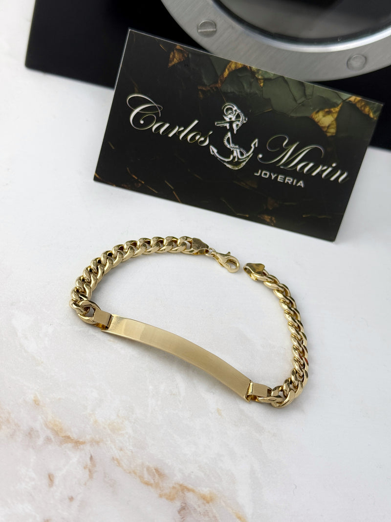 Pulsera Bracelet Cubano con Placa en Oro de 18K