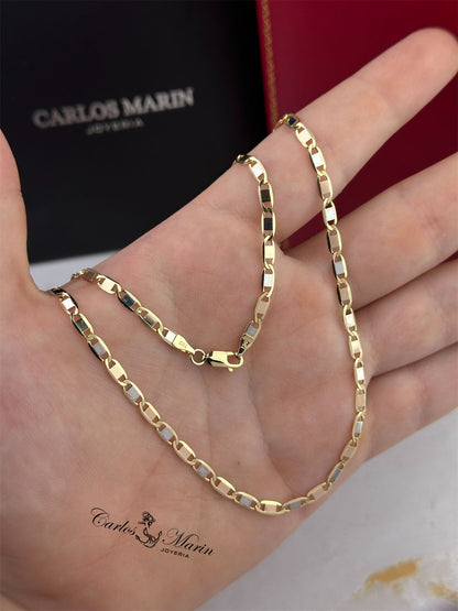 Cadena Escalera Plana en 3 Oros 18K