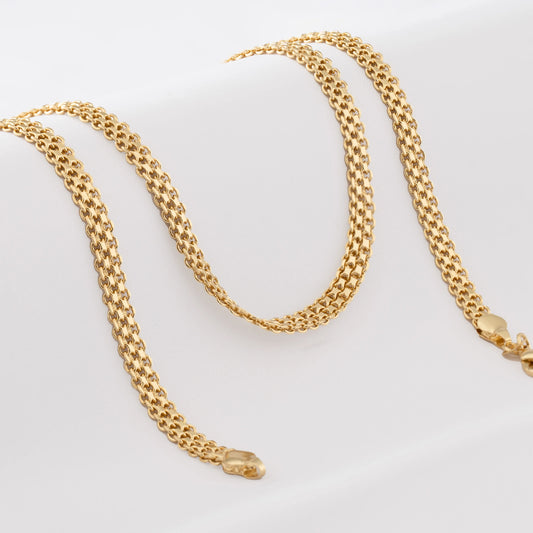 Cadena Tejido Chino Doble Carril – 65 cm en Oro Laminado