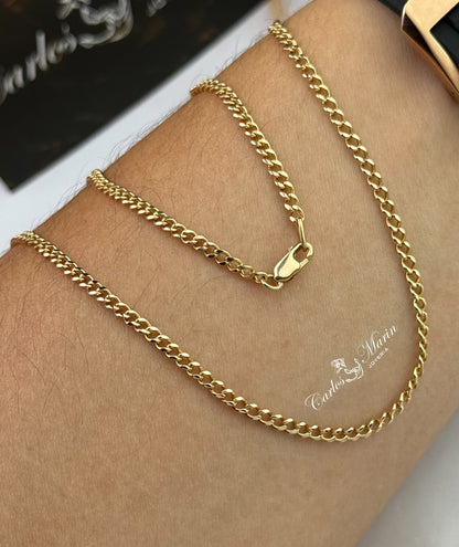 Cadena Cubana Martillada 64Cm en Oro de 18k