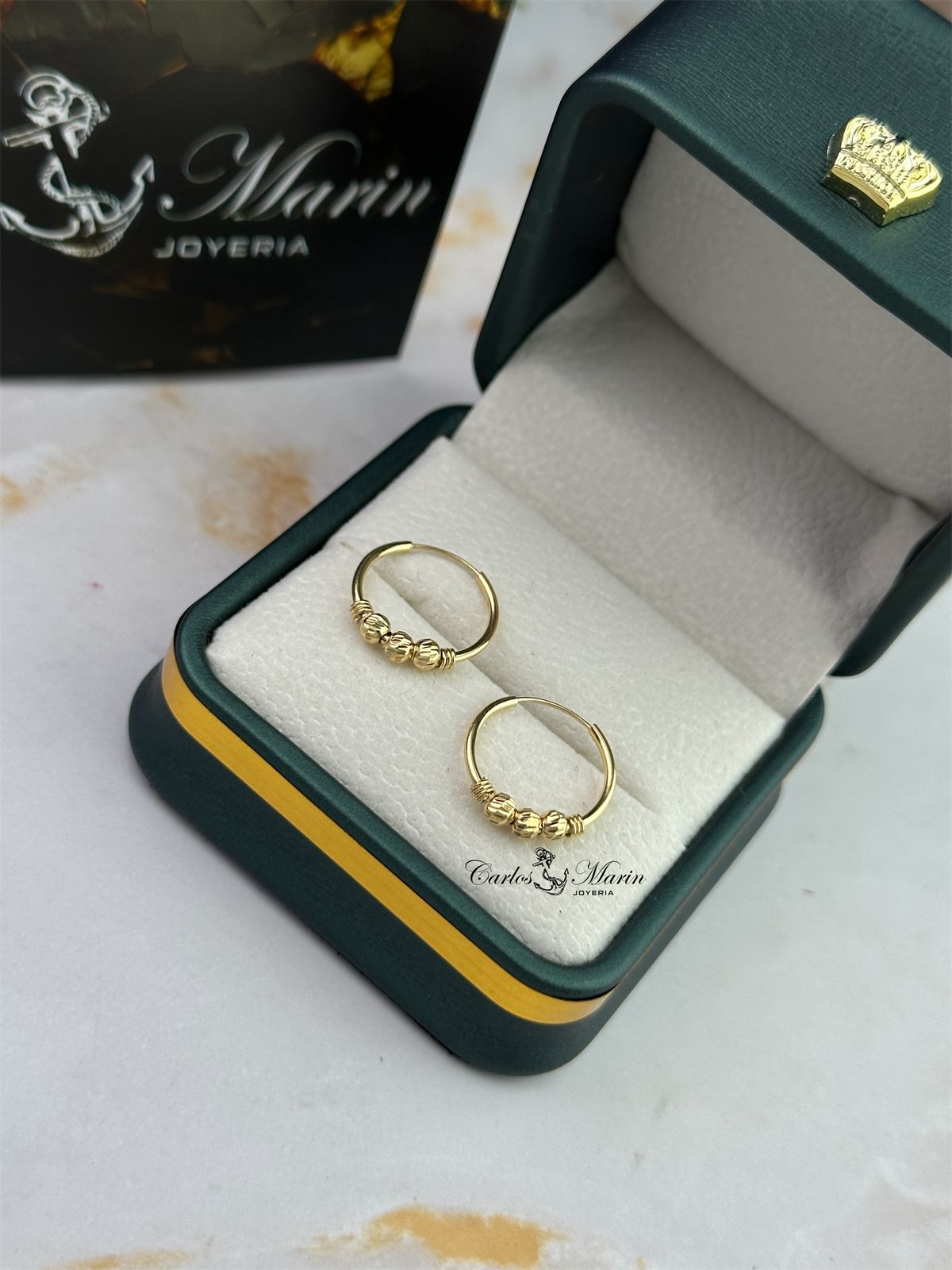 Candongas Mini Balines Diamantados en Oro 18K