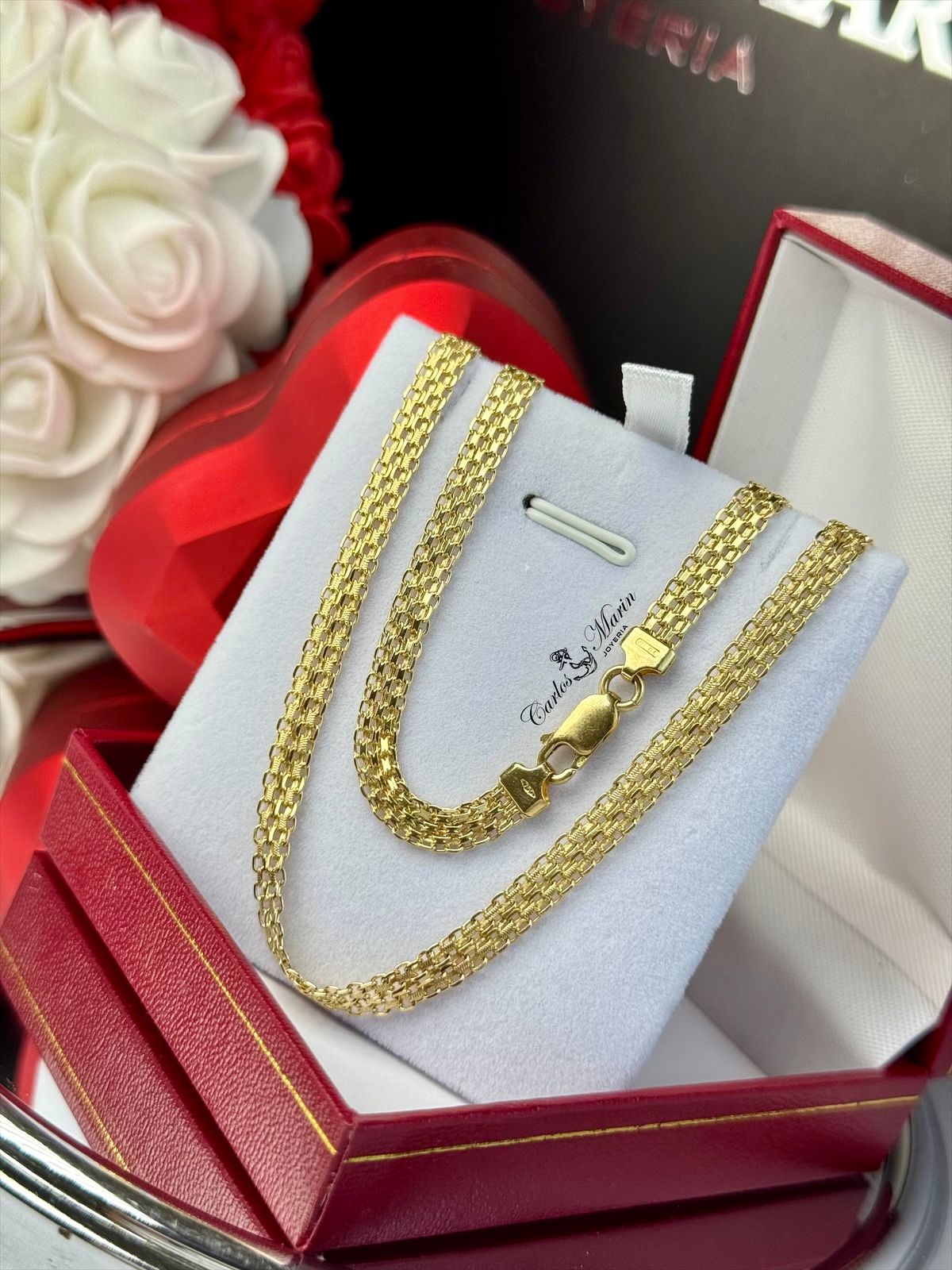 Cadena tejido chino 3 carriles 46 cm en oro 18K elegante