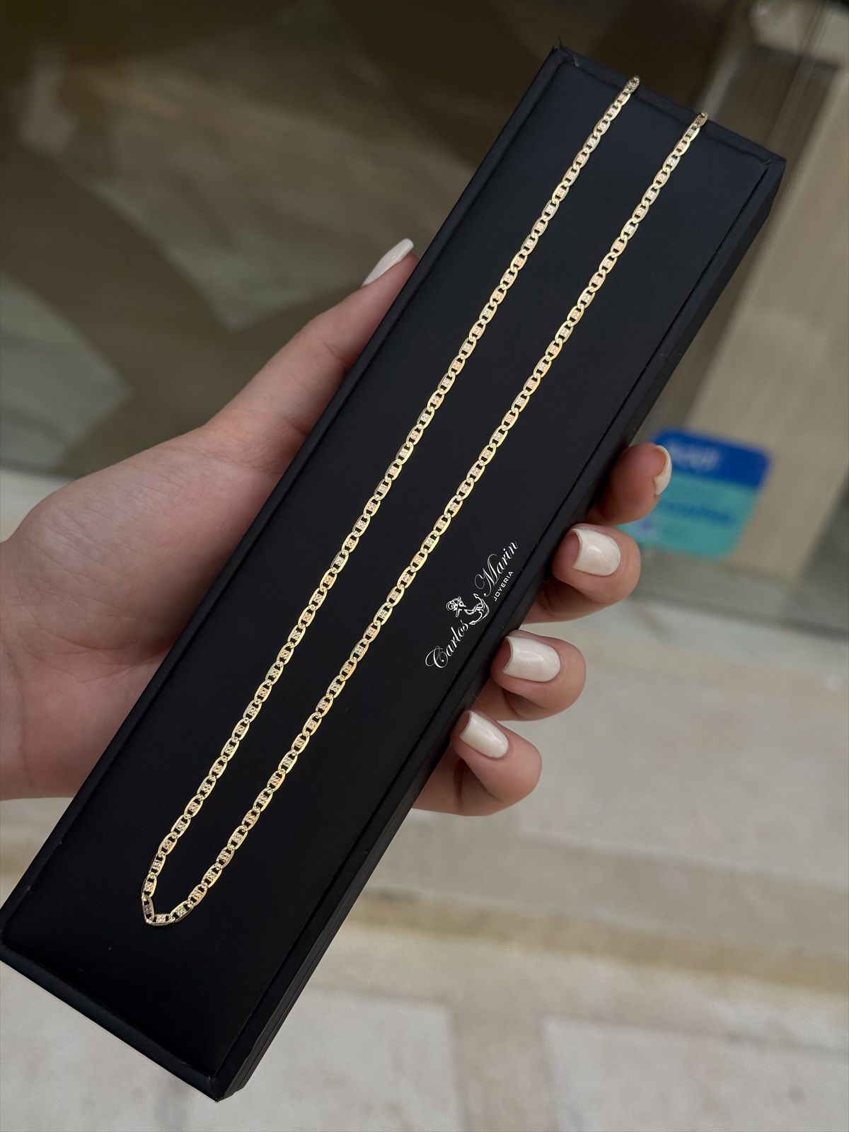 Cadena Tejido Escalera Plana 60 cm Tres Oros 18K