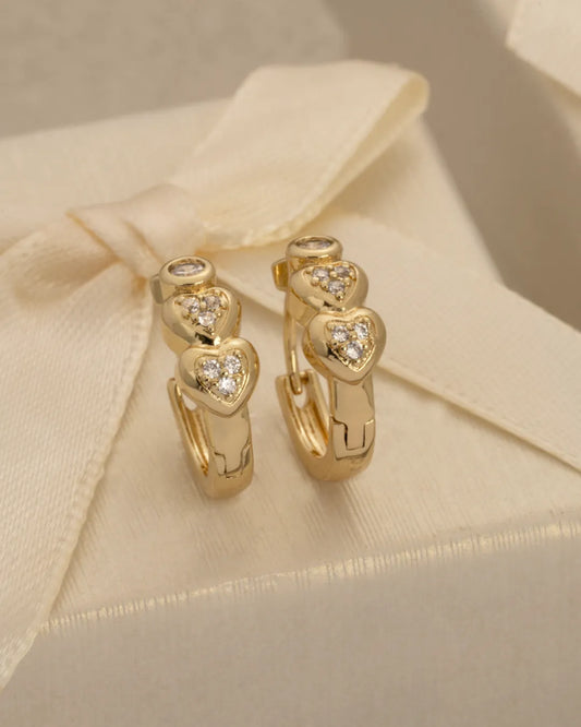 Candongas Triple Heart 16 mm Oro Laminado