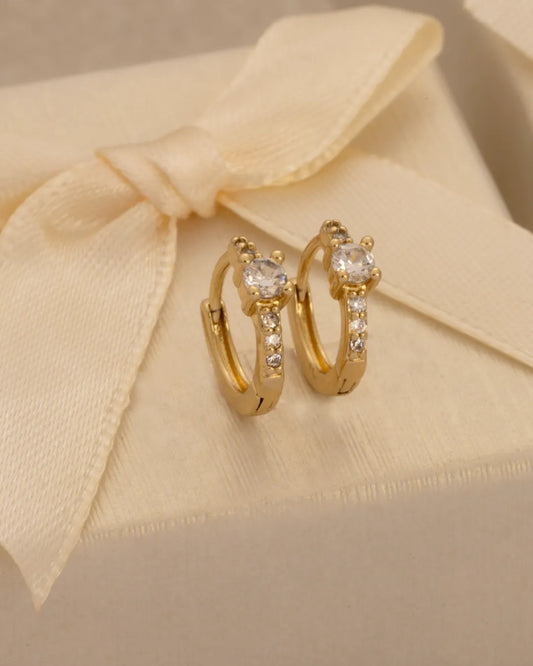 Candongas Solitario Crystal 13 mm Oro Laminado