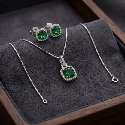 Conjunto Pavé Circón Verde en Plata