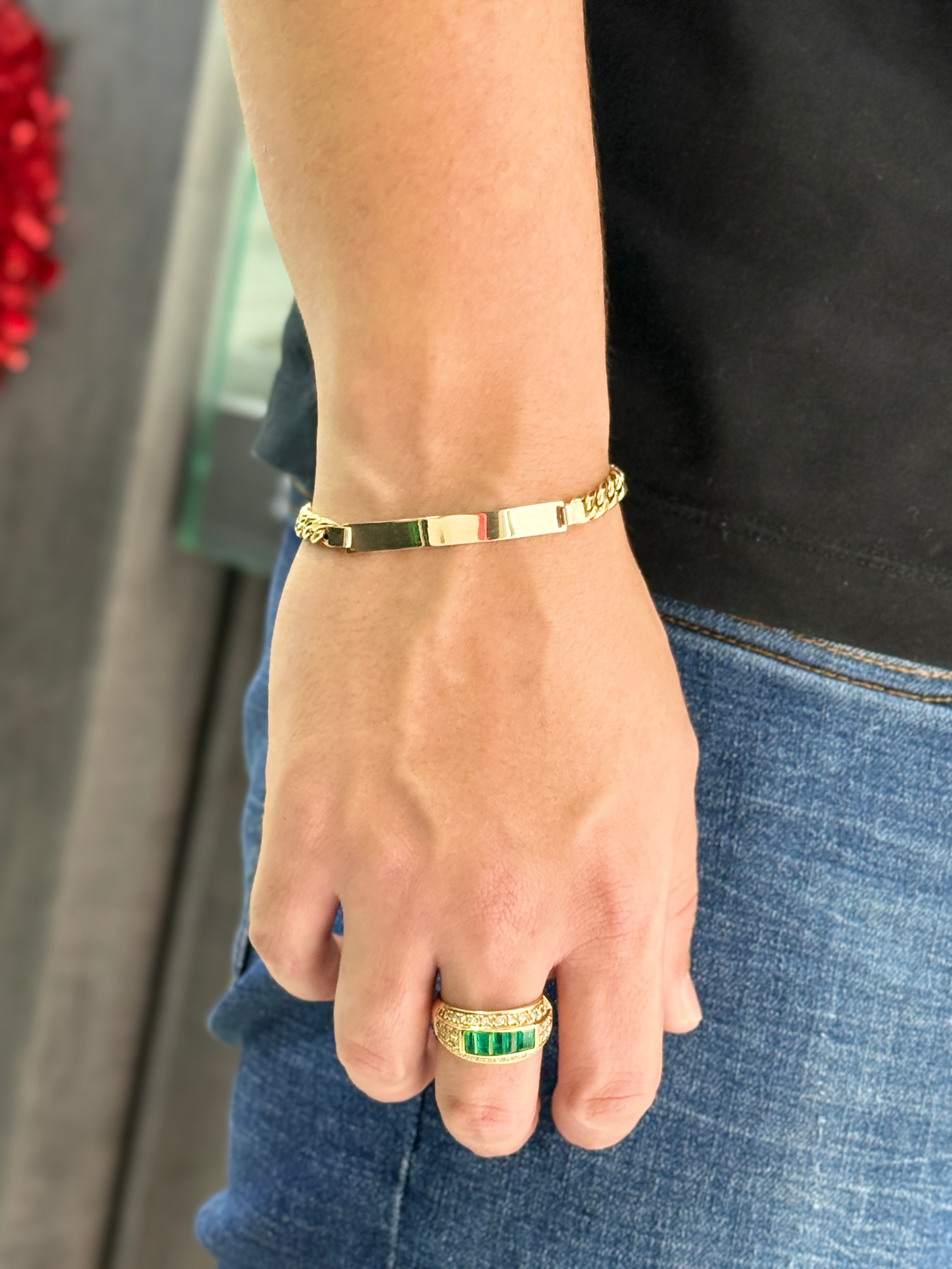 Pulsera Bracelet Cubano con Placa en Oro de 18K
