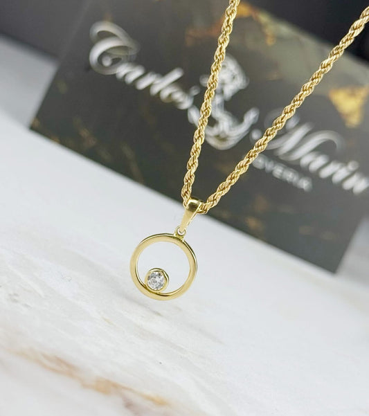 Dije Aro con Circon Blanco en Oro de 18k