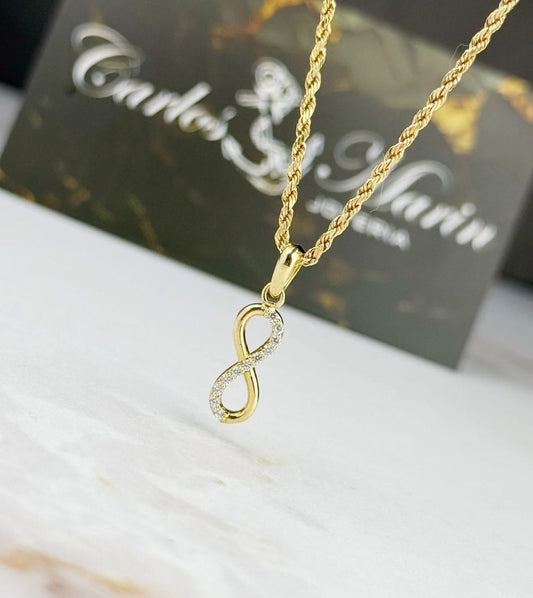 Dije Infinito Con Circones Blancos en Oro 18k