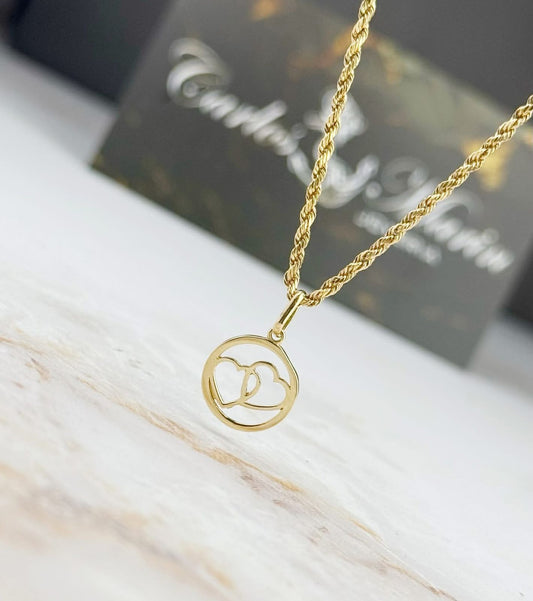 Dije Doble Corazón en Aro en Oro 18k