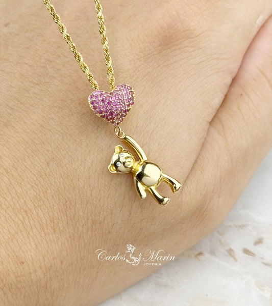Dije Osito Corazon en Oro 18K