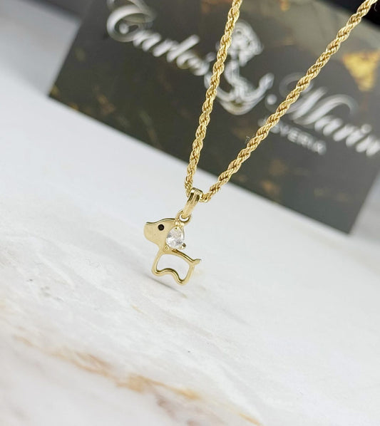 Dije Perro Con circón Blanco en Oro de 18k