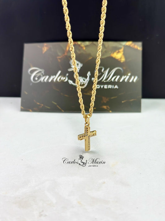 Dije Cruz con Circones Cruzados en Oro 18K
