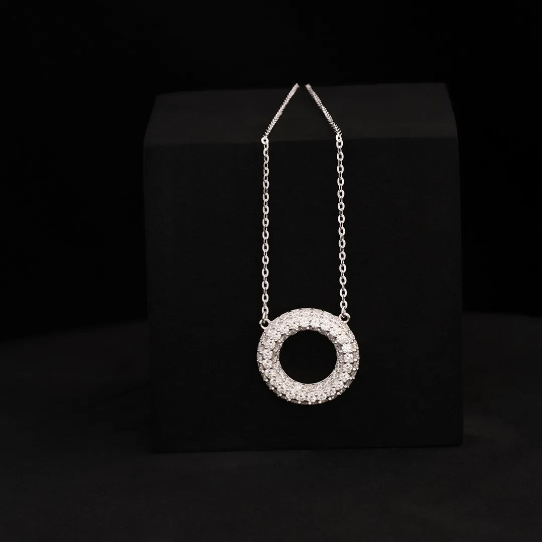 Gargantilla Círculo Pave 16 mm – 40 cm en Plata + Extensión