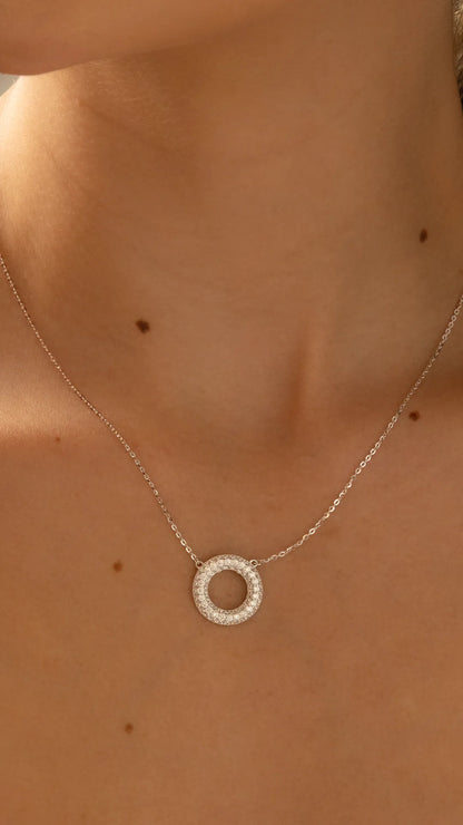 Gargantilla Círculo Pave 16 mm – 40 cm en Plata + Extensión